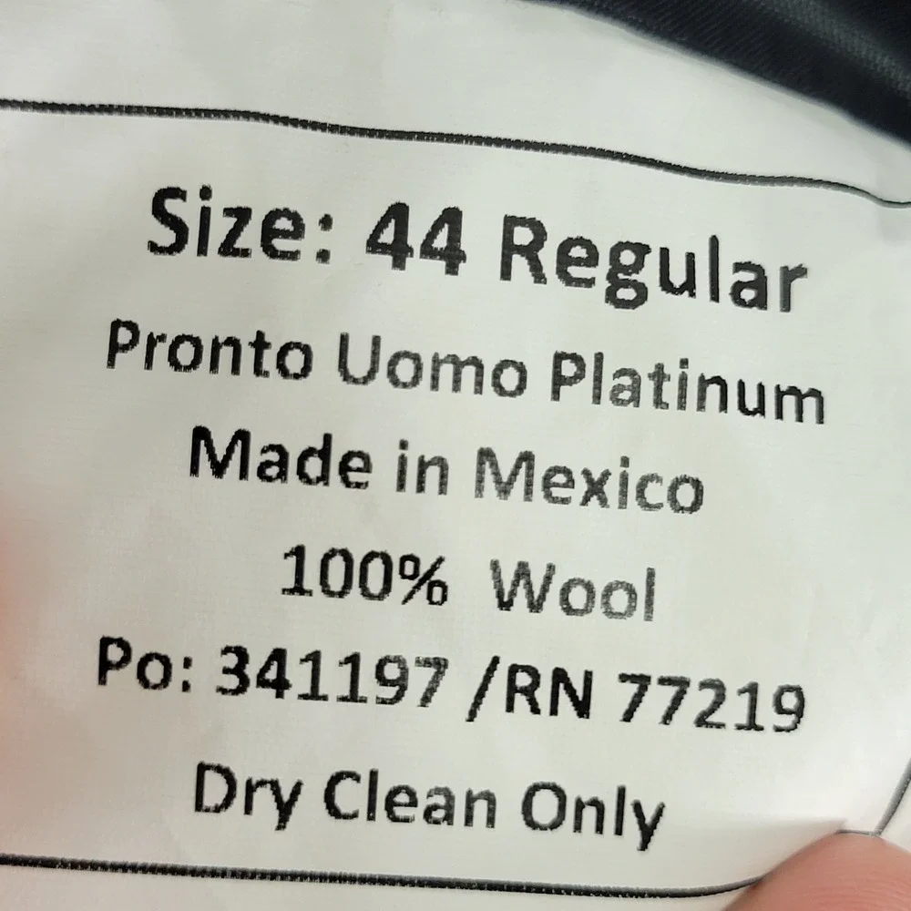 Pronto Uomo Platinum Men's Sport Coat Blazer Two‎ Button Charcoal Gray 44R Wool